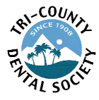Tri-County Dental Society logo with mountain and palm tree design – Ron Duffin DDS Circular logo for Tri-County Dental Society, featuring a mountain silhouette, palm trees, and a rising sun with “Since 1908” in the center – Ron Duffin DDS