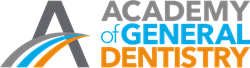 Academy of General Dentistry logo with stylized “A” and colorful arcs – Ron Duffin DDS Logo of the Academy of General Dentistry featuring a bold gray letter “A” with blue and orange swooshes beneath, next to the organization’s name in gray, blue, and orange text – Ron Duffin DDS